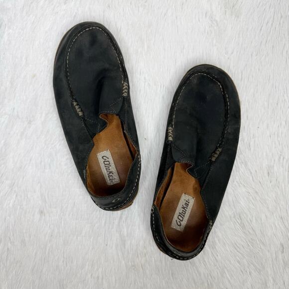 OLUKAI / Moloa black waxed leather slip on loafer shoes / 10 - Picture 1 of 10